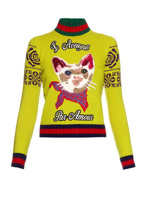 gucci cat sweater yellow|Gucci piglet sweater.